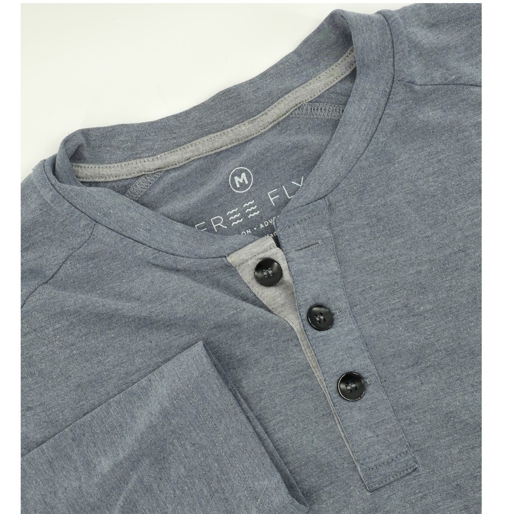 Free Fly Mens Bamboo Henley Shirt Long Sleeve Heather Blue Gray Size M
